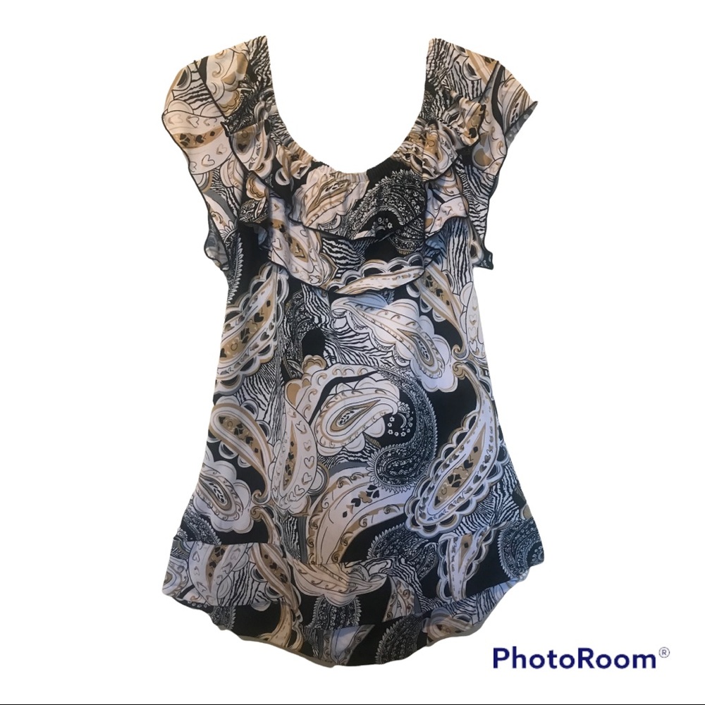 Essentials By Milano Short Sleeve Paisley Blouse- Women’s Size Large